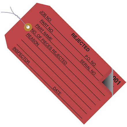 4 <span class='fraction'>3/4</span> x 2 <span class='fraction'>3/8</span>" - "Rejected" Inspection Tags 2 Part - Numbered 000 - 499 - Pre-Wired